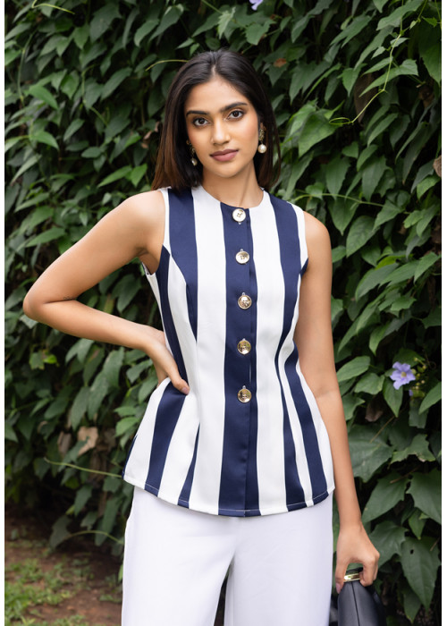 JANET SLEEVELESS NAVY BLUE BLOUSE